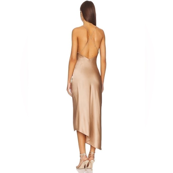 Revolve SER.O.YA by Retrofete Silk Emma Dress in Natural Tan Gold Size Large - Picture 3 of 12
